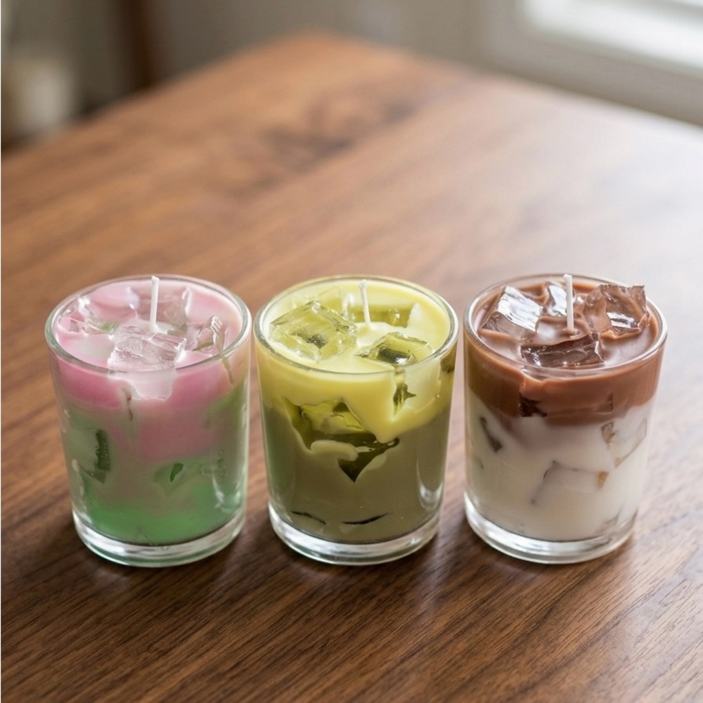 Set of 3 Layered Glass Candles - Pink, Green, Brown

7 OZ - 3.54”L * 2.75”